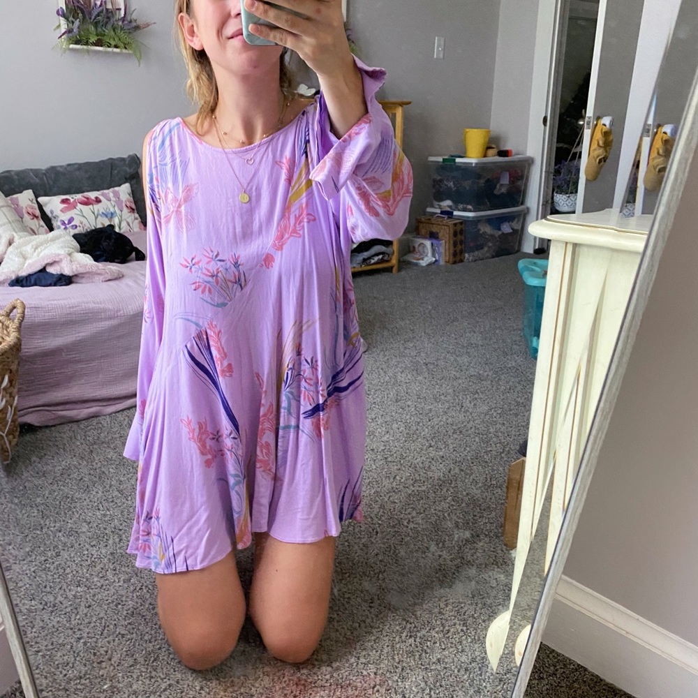 Free People Lavender Floral Tunic Dress - Picture 1 of 5